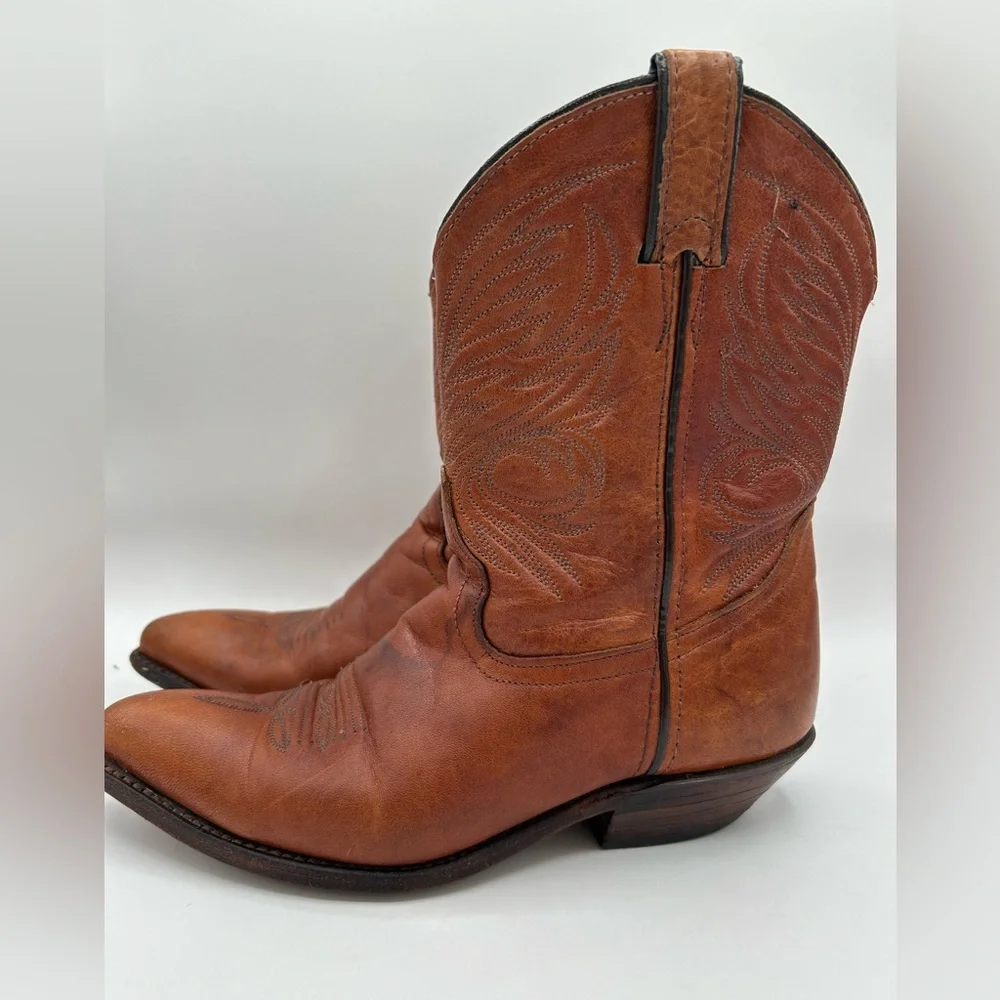Vintage CODE WEST Tan Leather Cowboy Boots Midi Western BOHO Women’s SZ 7 - Picture 2 of 10